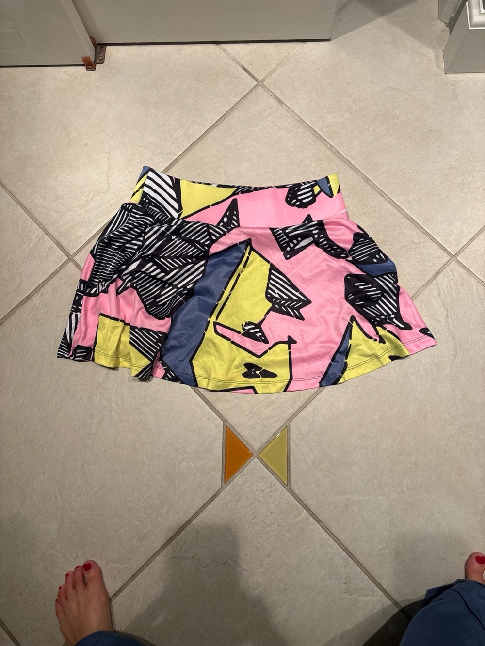 Pink, Yellow & Blue Abstract Print Skirt